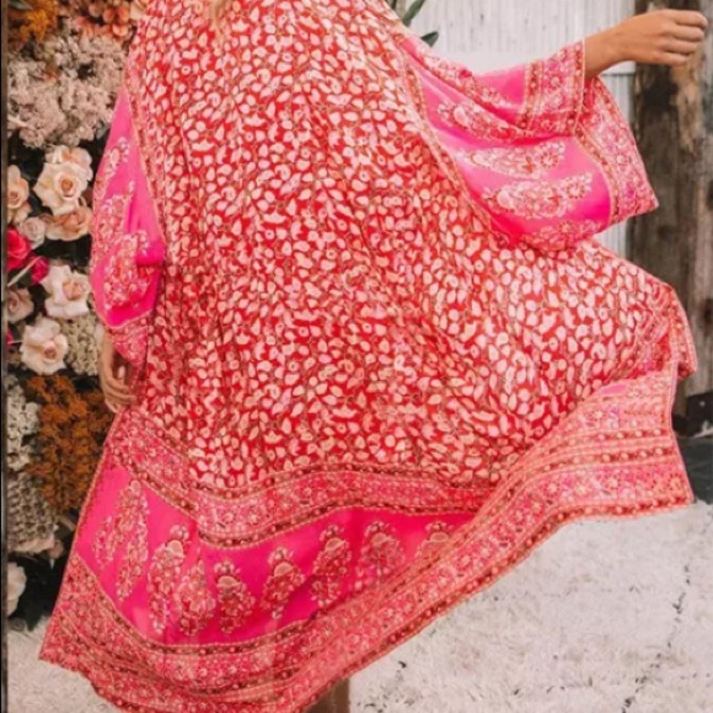 Red Coral Maxi KIMONO Duster Robe Delirium - Picture 3 of 5